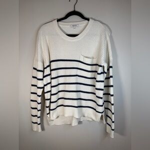 Madewell Women’s Cotton Blend Knit Striped Pullover Sweater Top White Size Large